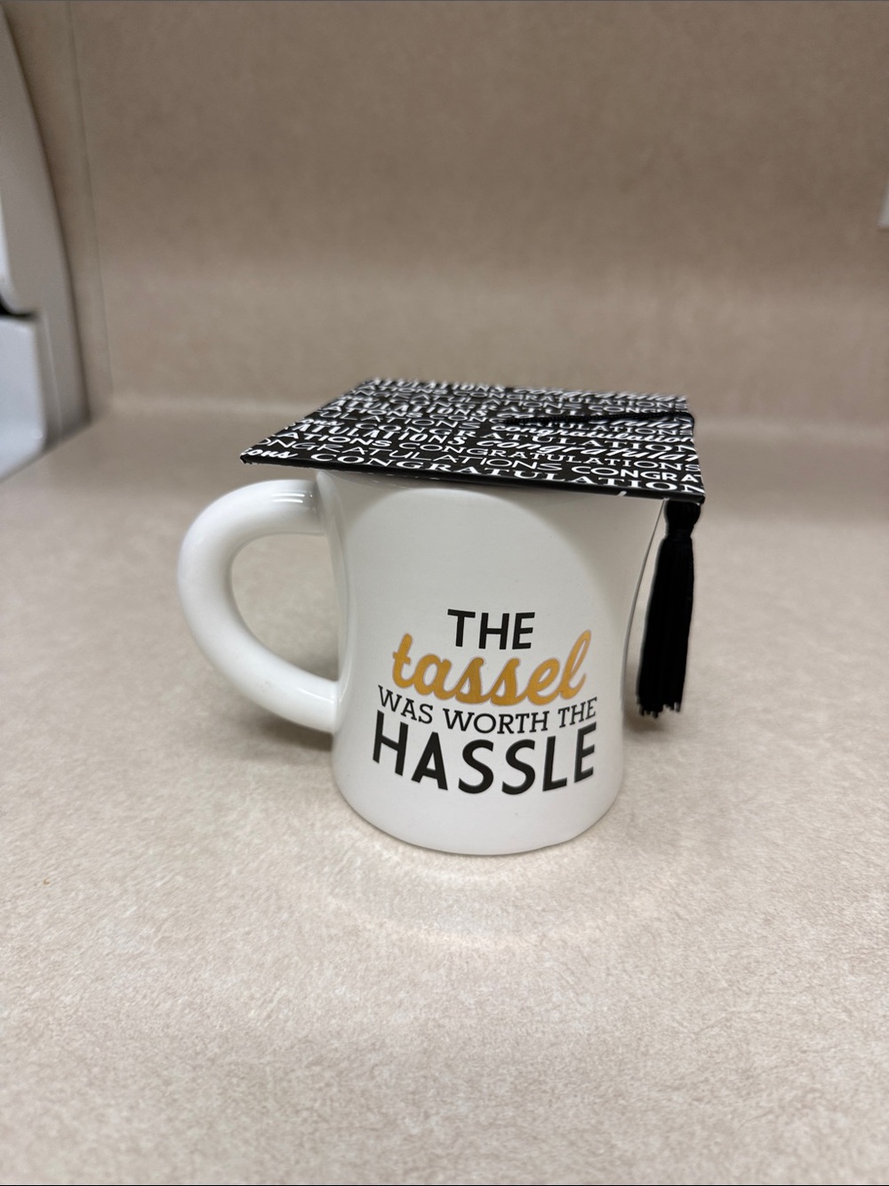 Mud Pie White Graduation Tassel Ceramic Mug - 'The Tassel Was Worth The Hassle'